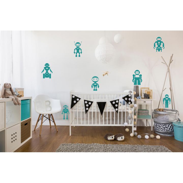 Стикеры для ванной детские Роботы