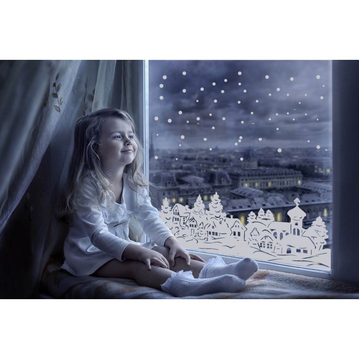 Наклейки на стекло Зимний город