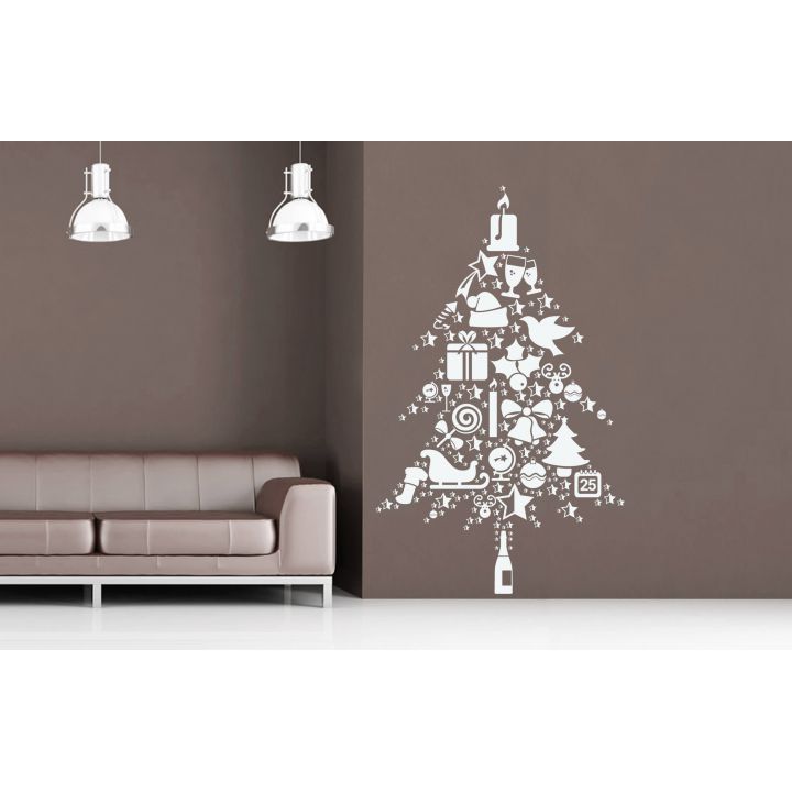 Новогодние наклейки на двери Необычная ёлка