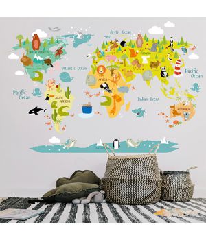 Интерьерная наклейка Детская карта мира, 66721