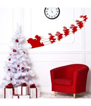 Интерьерная наклейка “Дед Мороз в санях”, 90х32 см