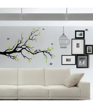 120х105 см Дерево з птахами Красива вінілова наклейка інтер'єрна на стіну, на плитку