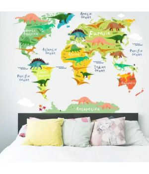 Декоративна інтер'єрна наклейка самоклейка Карта світу динозаврів