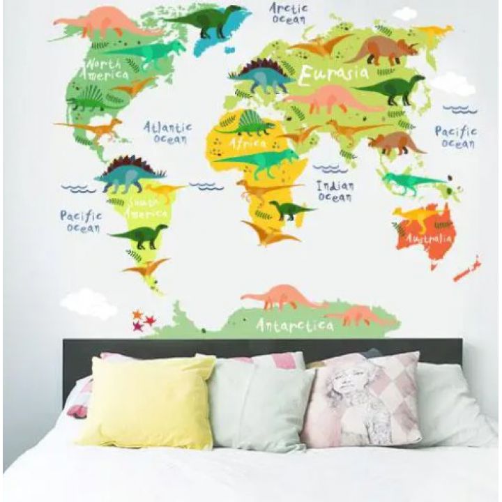 Декоративная интерьерная наклейка Карта світу динозаврів