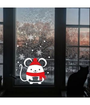 Интерьерная наклейка “Мышонок и снежинки”
