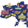 Інтер'єрна наклейка Яскрава карта України з пам'ятками, 66737