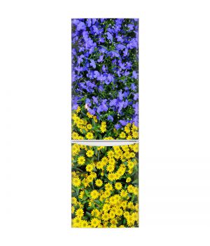 Наклейка на холодильник - Синие и желтые цветы