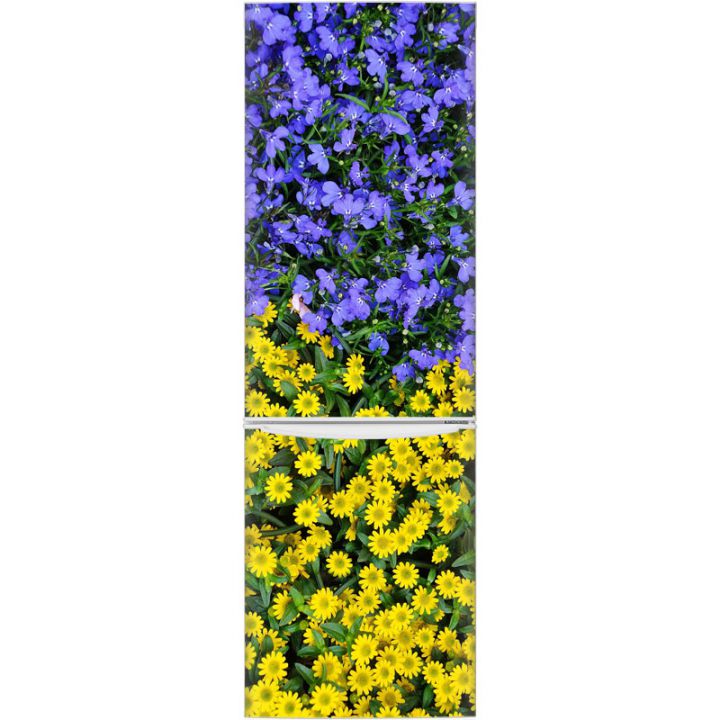 Наклейка на холодильник - Сині і жовті квіти