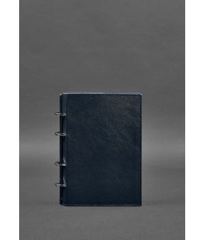 Кожаный блокнот на кольцах (софт-бук) 9.0 с твердой синей обложкой