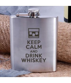 Подарункова сувенірна Фляга сталева Keep calm and drink whiskey, англійська