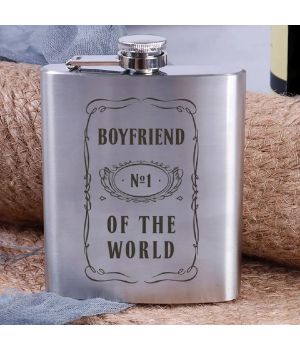 Подарункова сувенірна Фляга сталева Boyfriend №1 of the world, англійська