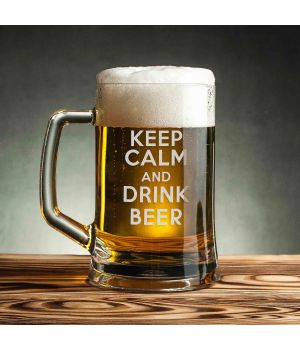 Кухоль для пива Keep calm and drink beer з ручкою, англійська, Крафтова коробка