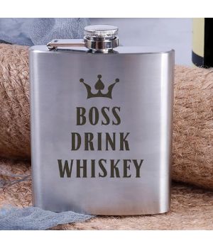 Подарункова сувенірна Фляга сталева Boss drink whiskey, англійська