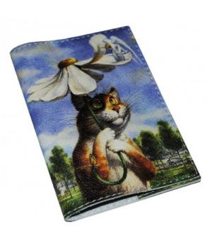 Шкіряна обкладинка для паспорта -Кіт під парасолькою-