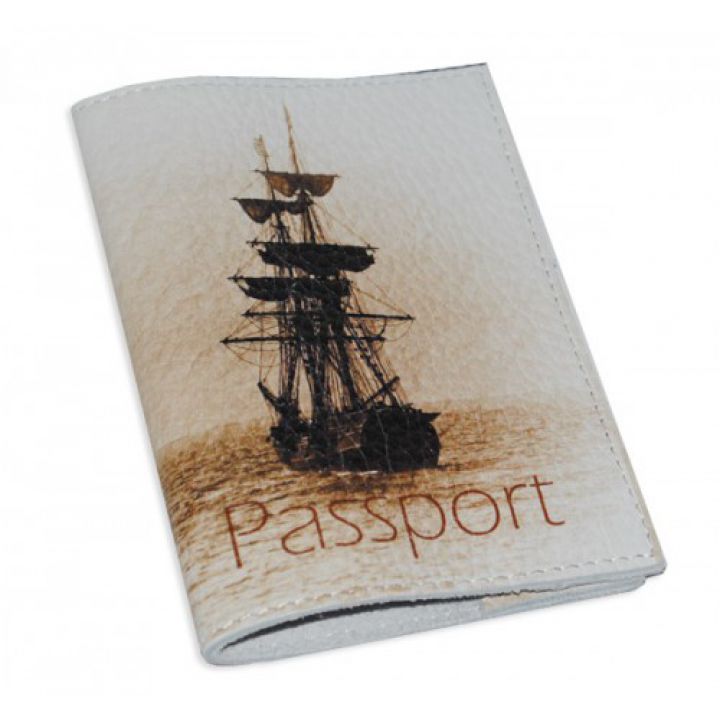 Шкіряна обкладинка для паспорта/закордонного паспорта -Кораблик-