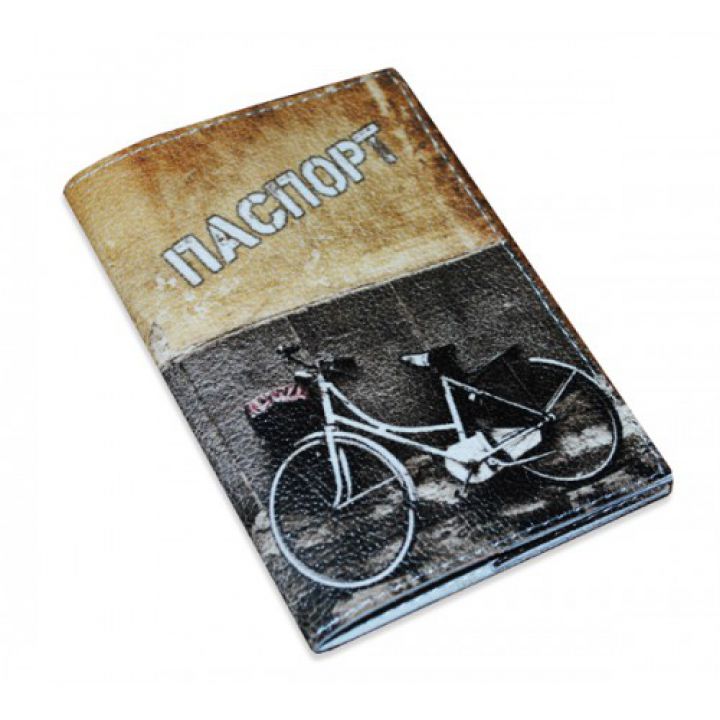 Кожаная обложка для паспорта -Велосипед графити-