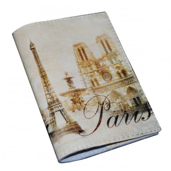 Кожаная обложка на паспорт -Винтажный Париж-