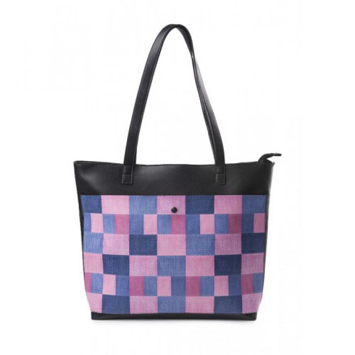 Кожаная женская сумка-шоппер "Розовая клетка"