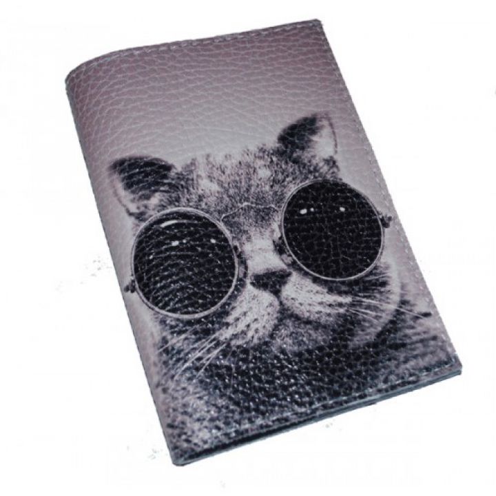 Шкіряна обкладинка для паспорта з котом -Крутий кіт-