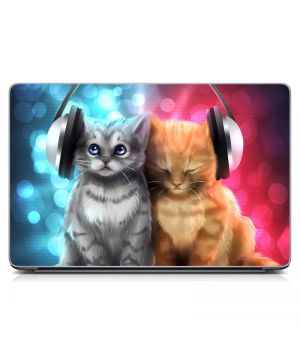 Наклейка на ноутбук Коты и музыка Матовая