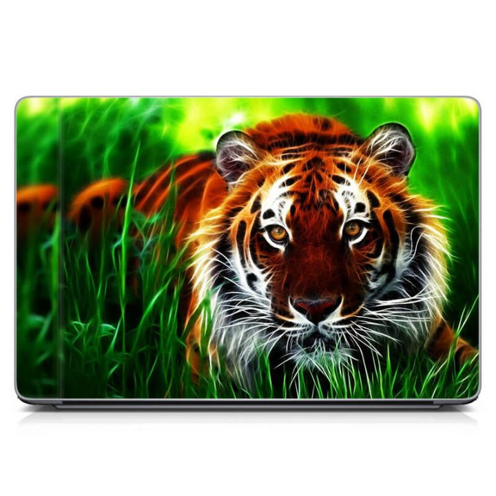 Наклейка на ноутбук Тигр в траве Матовая