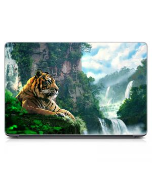 Универсальная наклейка на ноутбук 15.6"-13.3" Тигр у водопада Матовая 380х250 мм