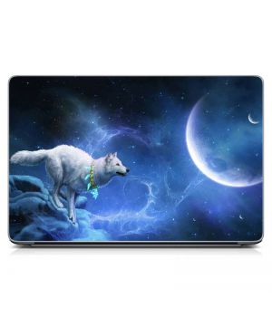 Универсальная наклейка на ноутбук 15.6"-13.3" Белый волк Матовая 380х250 мм