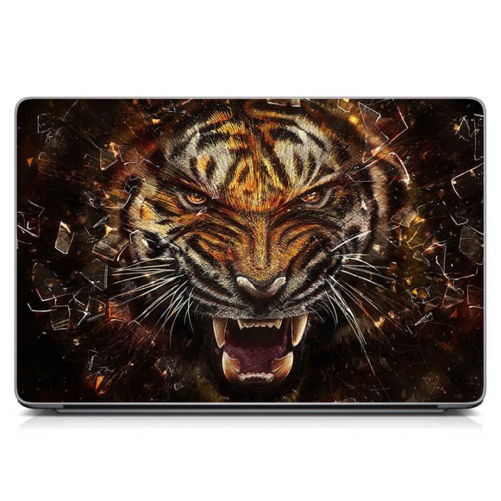 Универсальная наклейка на ноутбук 15.6"-13.3" Ярость тигра Матовая 380х250 мм