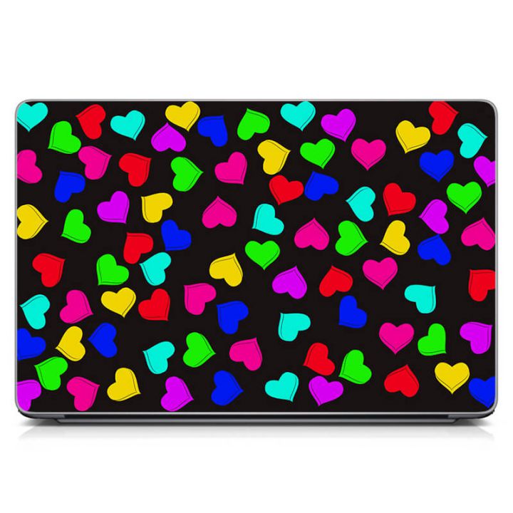 Наклейка на ноутбук Разноцветные сердечки Матовая