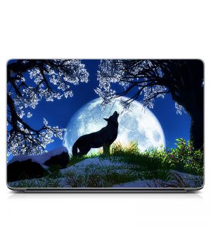 Универсальная наклейка на ноутбук 15.6"-13.3" Волк и луна Матовая 380х250 мм