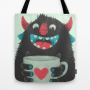 Тканевая сумка с рисунком Demon with a cup of coffee
