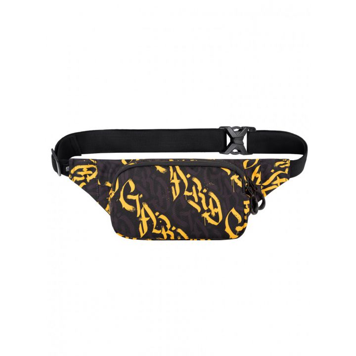 Сумка бананка поясная Stinger, желтая каллиграфия