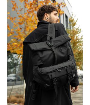 Чоловічий рюкзак рол Sambag RollTop Double чорний тканевий