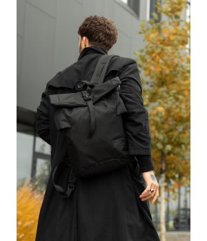 Чоловічий рюкзак ролл Sambag RollTop KZN чорний тканевий