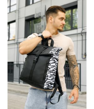 Рюкзак рол Sambag RollTop чорний принт "Zebra"