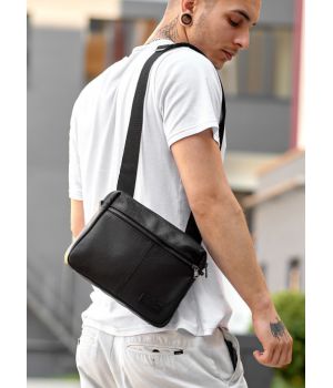 Мужская сумка мессенджер с кожи Sambag Makros черная