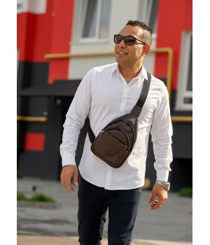 Чоловіча шкіряна сумка через плече слінг Sambag Brooklyn 0SH коричнева