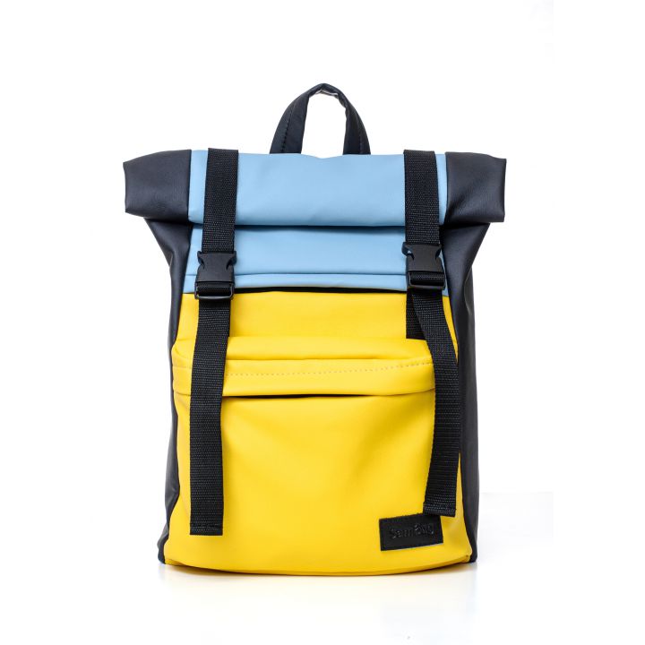 Стильный рюкзак городской Sambag RollTop LTH сине желтый