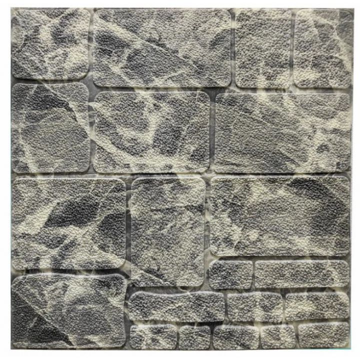 Самоклеящаяся декоративная 3D панель камень черно-белый мрамор 700х700х7мм