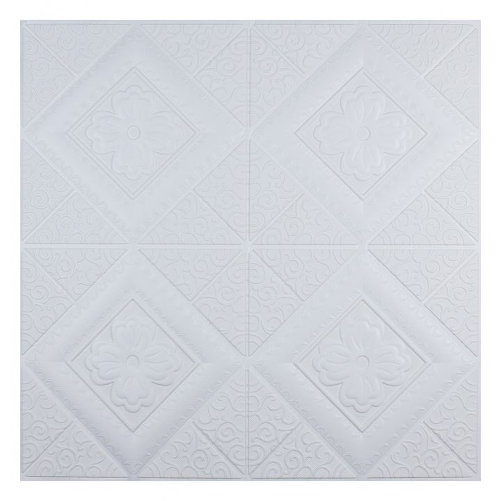 Самоклеющаяся 3D панель белая вышиванка 700x700x5мм