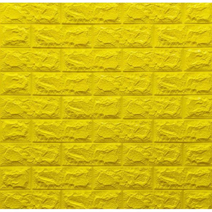 Декоративная 3D панель самоклейка под кирпич Желтый 700x770x7мм
