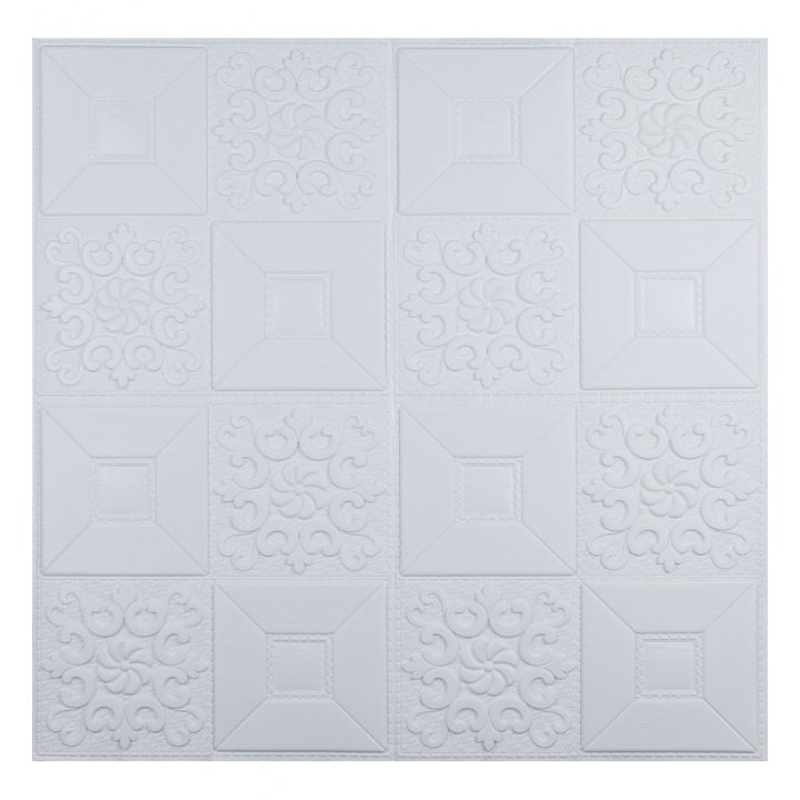 Самоклеющаяся 3D панель белая орнамент 700x700x5мм